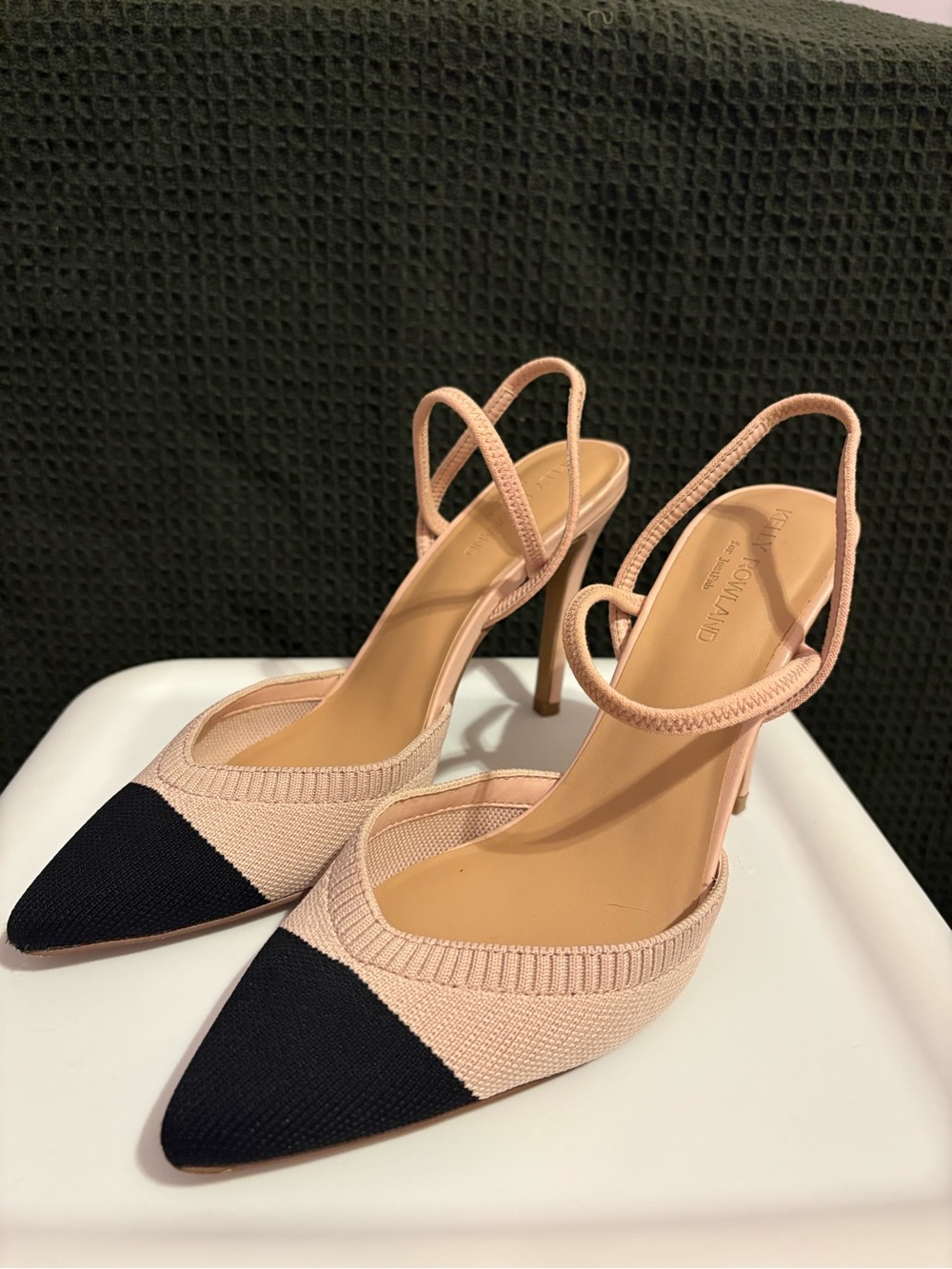 Two-Tone Pointed Slingback Heels in Blush and Black